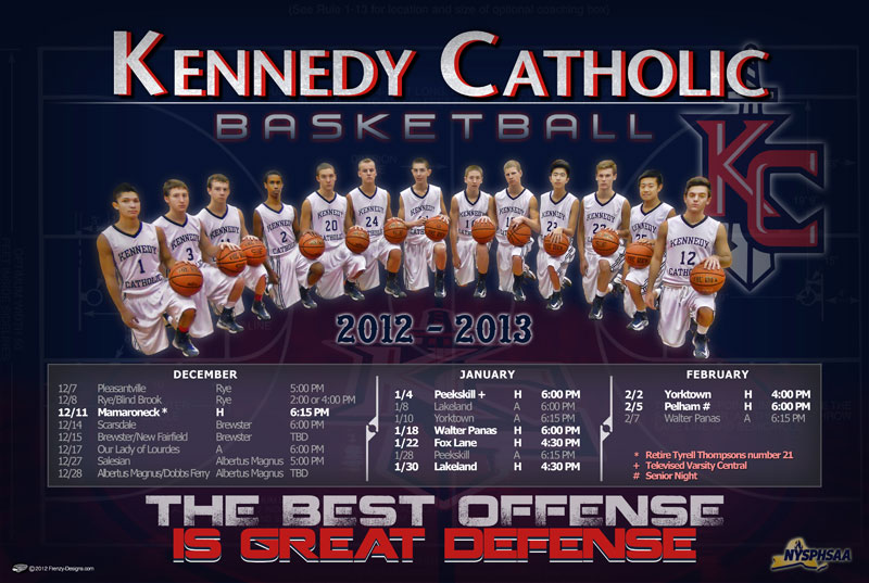 Custom Basketball Poster - Kennedy Catholic Schedule 2012-13