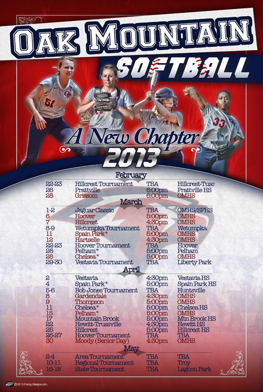 Custom Softball Schedule Poster - Oak Mountain